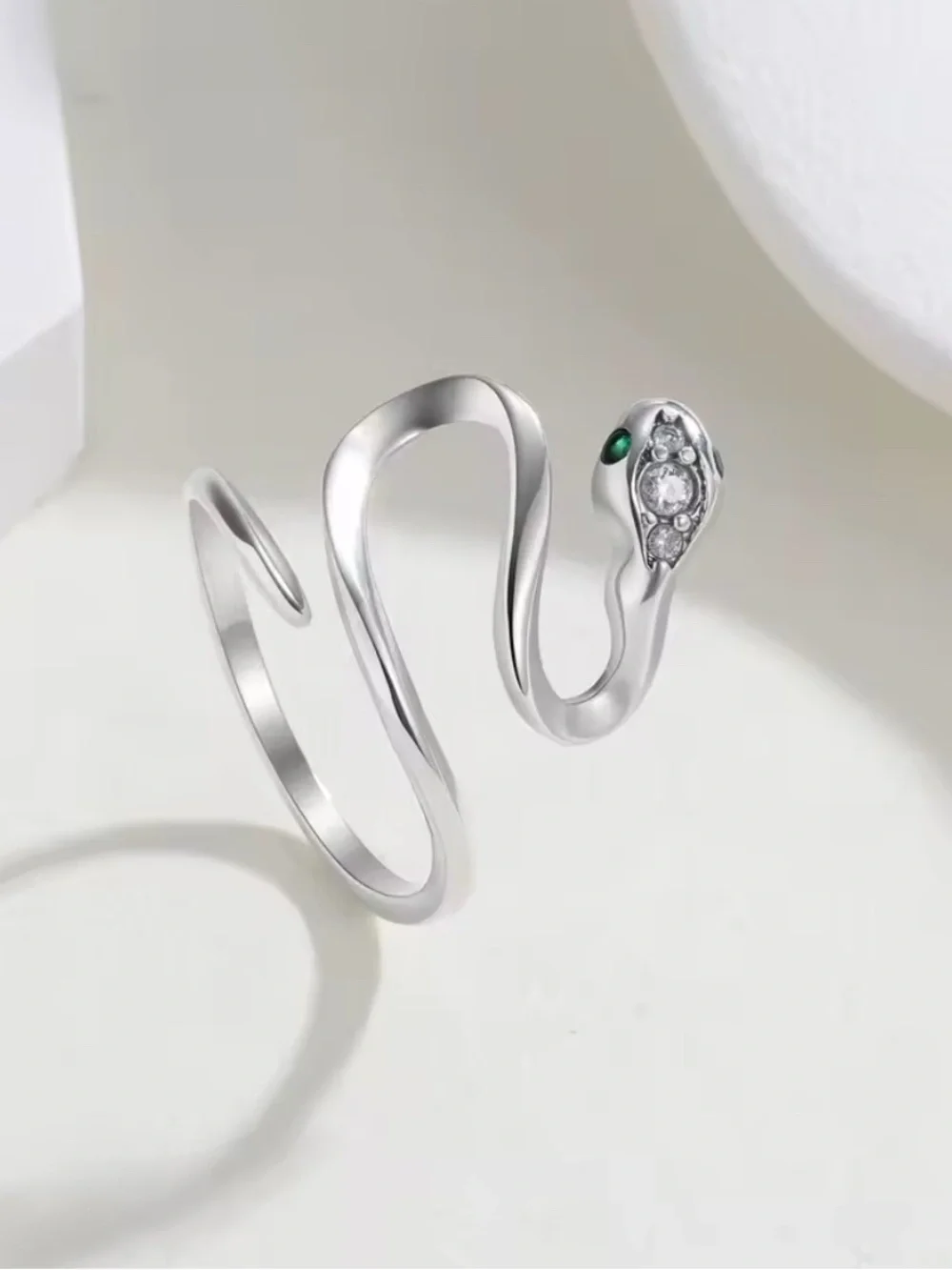 New! Sterling Silver Snake Wrap Ring with Green Accent